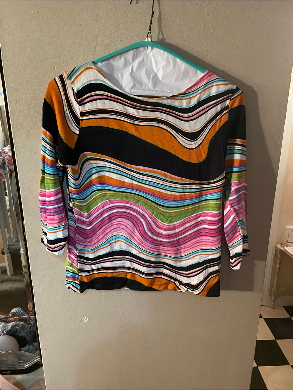 Vintage 90s Carina Womens Multicolor Wave-Stripe Long Sleeve Top